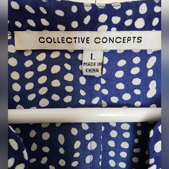 Collective Concepts Blue White Dots Button Front Blouse Large - Picture 7 of 8